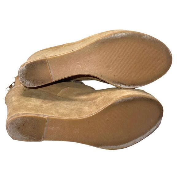 J/SLIDES wedges Tan Caged Lace Up Platform Wedges Size 10 Suede Microfiber. - Picture 4 of 9